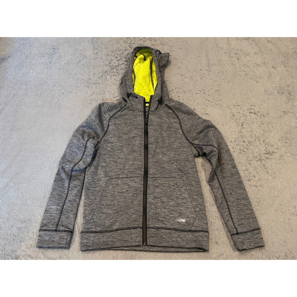 American Eagle Active Flex Full Zip Hoodie Mens XS Space Dye Gray Neon Yellow